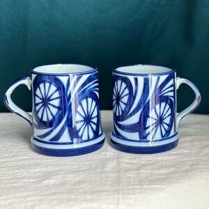 Nordic Vintage Hand Painted Cobalt Blue Pinwheel Coffee Mugs by C.J. Peterson